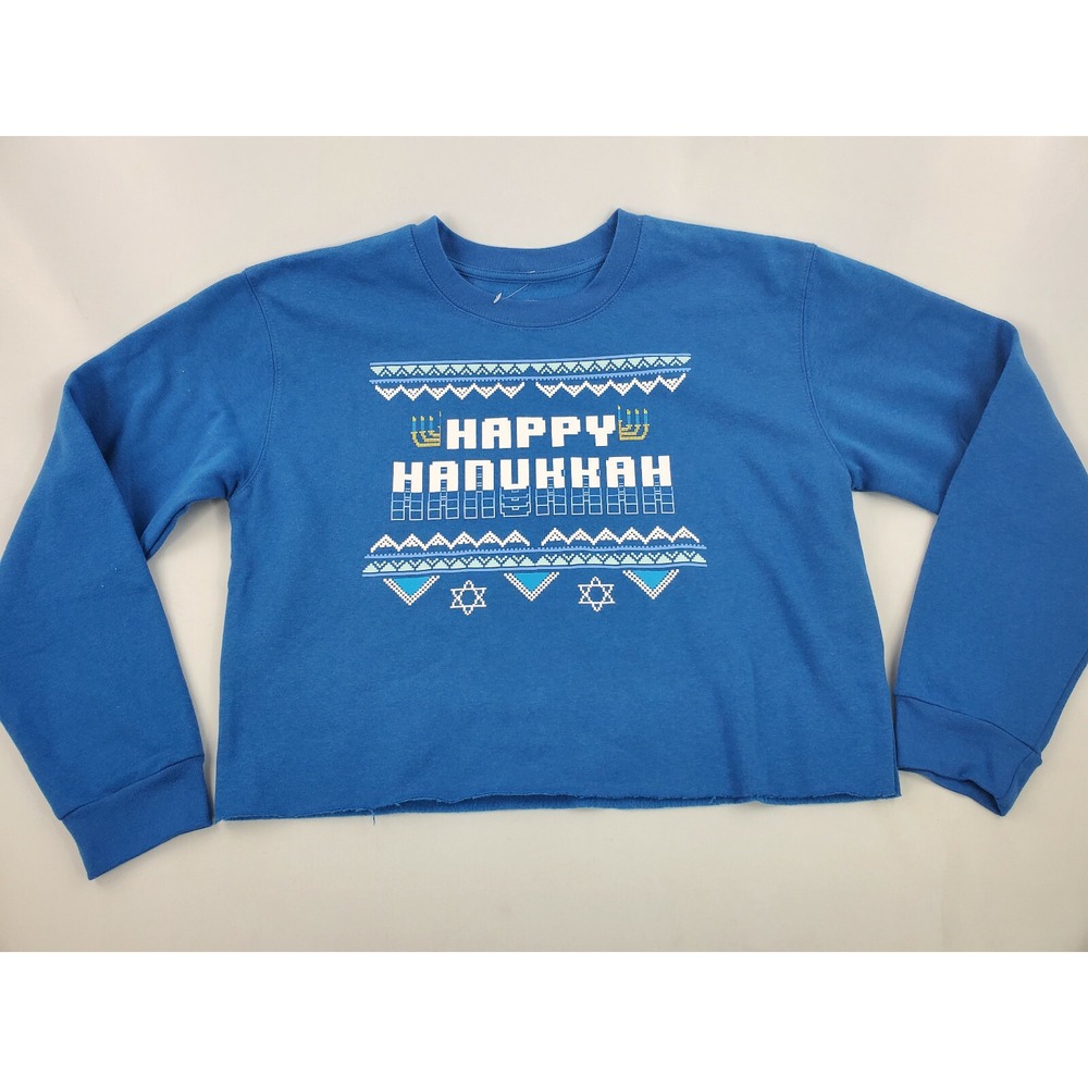 Freeze Happy Hanukkah women sweatshirt cropped blue cotton polyester XL $39